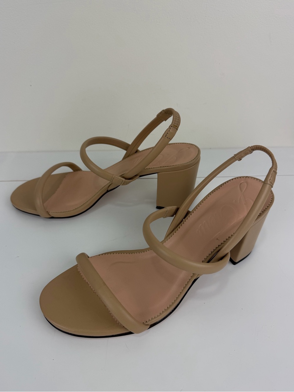 J.Crew Nude Leather Slingback Block Heel Sandals Size 9